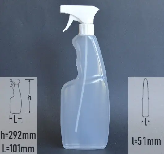 Sticla plastic 500ml culoare transparent cu capac trigger-sprayer alb